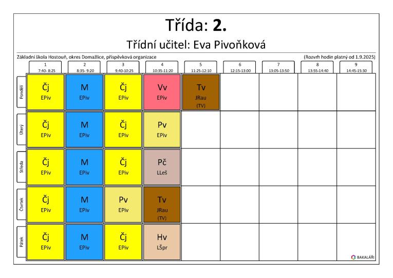 Rozvrh 2.&nbsp;třída