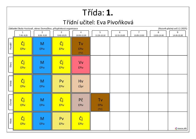 Rozvrh 1. třída