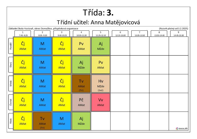 Rozvrh 3. třída